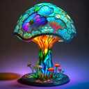 Creative Glass Resin Mushroom Table Lamp, 5.9 Inch Stained Glass Mini Night Light, Bohemian Decoration for Bedroom, Living Room, Home Office - Gifts