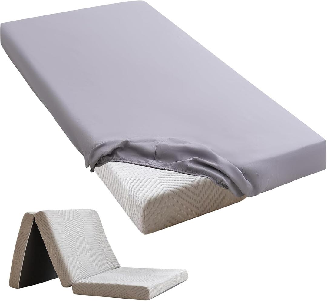 Twin Fitted Sheet (Bottom Sheet Only) Compatible with Milliard Trifold Mattress Folding Mattress, Ultra Soft & Breathable Cover for Camp Bunk Rvs Bed(Gray,Twin,6")