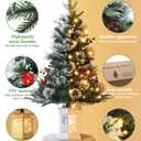 GarveeHome 3 ft Prelit Premium Snow Flocked Artificial Christmas Tree with 8 Mode Warm White Led, Mini Prelit Xmas Pine Tree for Christmas Decoration,Yard,Home,Office,Outdoor,Indoor