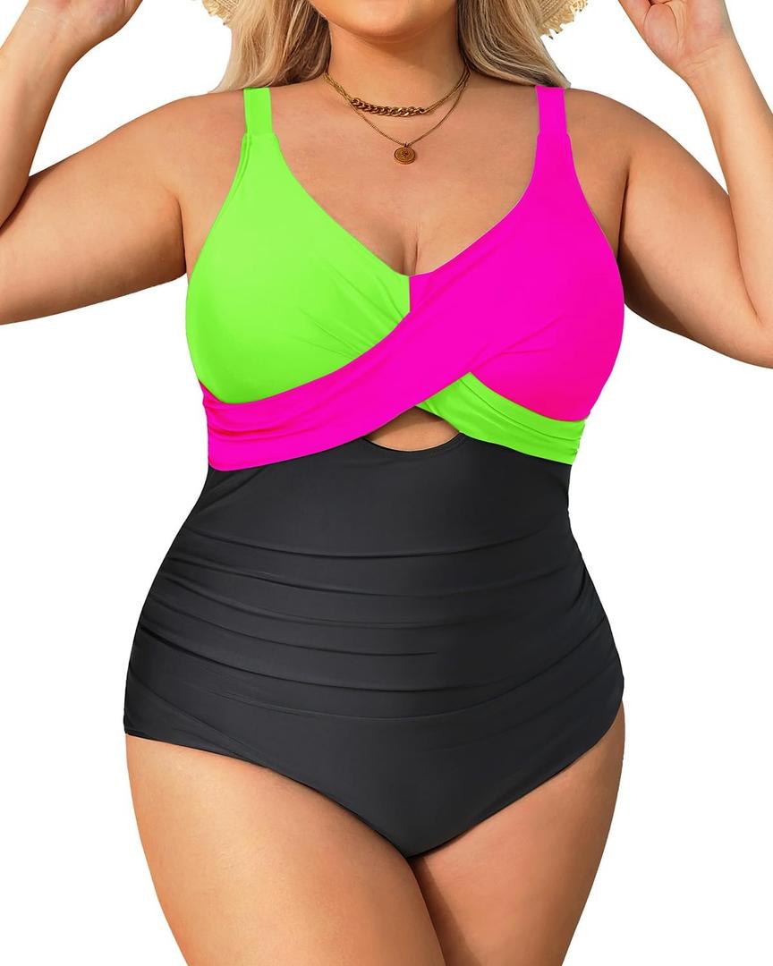 Daci Plus Size One Piece Swimsuits - Tummy Control Bathing Suit for Women Cutout Swimwear, 22W
