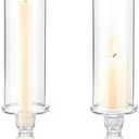 Clear Glass Hurricane Candle Holder Set of 2, 13.8 inch Tall Candlestick Holder for Taper Candles, Hurricane Glass Candle Holders for Table Centerpiece Wedding Party Dining Event Decor