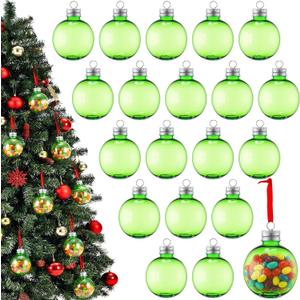 Soulchen 20 Pcs Christmas Green Drink Balls Ornament 5oz Christmas Fillable Hanging Tree Round Decoration Beverage Drinking Bottles for Handmade DIY Holiday Xmas Birthday Wedding Party Supplies