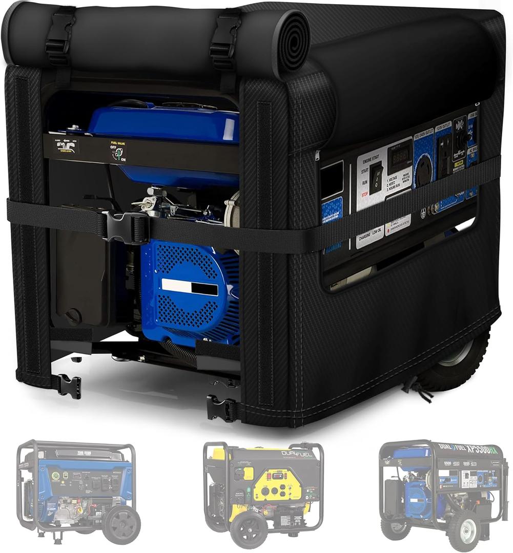 Generator Cover, 900D Heavy Duty Waterproof Fabric. 30L30W26H Inch Generator Covers While Running, with Windproof Strap Buckles. Fits most 5000-13000 watt Generators, Black.