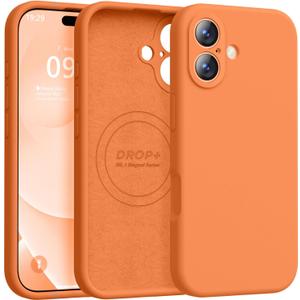 Ktele Magnetic for iPhone 17 Case [Compatible with Magsafe] [Premium Silicone Satin-Smooth Touch] Slim Shockproof Anti-Scratch Microfiber Lining Case, 6.3 inch, Bright Orange