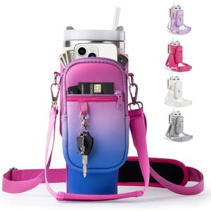 linmaya Water Bottle Carrier Bag for Stanley Cup 40/30oz with Phone Holder Pockets,Neoprene Water Bottle Cross-body Bag with Adjustable Shoulder & Hand Strap Stanley Cup Accessories