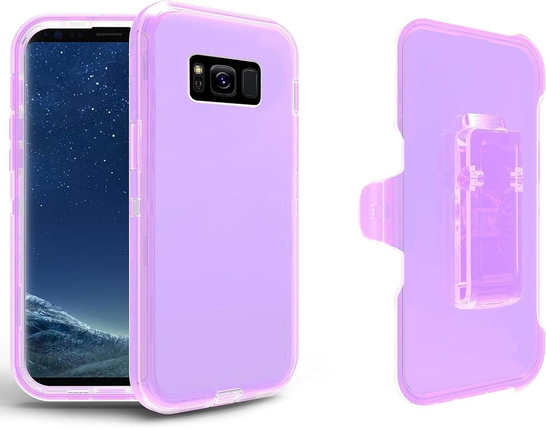 Asuwish Phone Case for Samsung Galaxy S8 with Belt Clip Clear Holster Stand Hybrid Shockproof Silicone Military Grade Protective Heavy Duty Cell Cover S 8 8S Edge SM-G950U Women Men ClearPurple