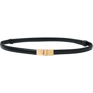 PU Leather Belts for Women Skinny Thin Waist Belt with Gold Buckle for Dresses (Fit Waist Size up to 37", Black1)