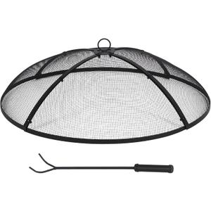 Lineslife Fire Pit Spark Screen, Fire Pit Screen 30 Inch Round with Handle & Poker, Heavy Duty Collapsible Outdoor Fire Pit Mesh Screens, Metal Firepit Lid for Patio Backyard Beach RV Camping, Black