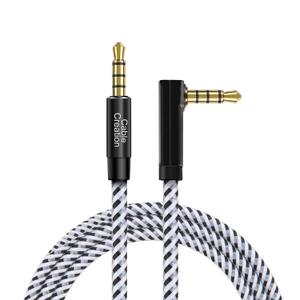 3.5mm Audio Cable TRRS, CableCreation 90 Degree Right Angle 3.5mm Male to Male Stereo Aux Cable for Car 4 Pole (Support Microphone), 1.5Feet/0.45M (Black & White)