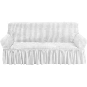 NICEEC Sofa Slipcover White Sofa Cover 1 Piece Easy Fitted Sofa Couch Cover Universal High Stretch Durable Furniture Protector with Skirt Country Style (3 Seater White) (Large)
