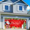 Christmas Garage Door Cover, 13x6ft Large Garage Door Christmas Decorations, Santa Claus Snowman Cover Banner Backdrop for Xmas Indoor Outdoor Decor Party Photo Background Decoration (Red)