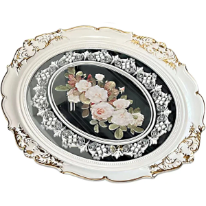 Zosenley Polyresin Ellipse Antique Emboss Decorative Mirror Tray, Makeup Organizer, Jewelry Organizer, Serving Tray, 15 * 13 Inch (Rose White) Zosenley Polyresin Ellipse Antique Emboss Decorative Mirror Tray, Makeup Organizer, Jewelry Organizer, Serving Tray, 15 * 13 Inch (Rose White)