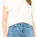 CeCe Double Flutter Sleeve Shirred Shoulder Top (White, L)
