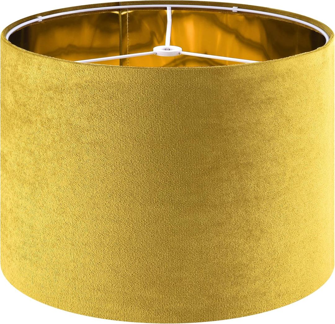 GO&SO Set of 1 Large Drum Yellow Velvet Lamp Shade -16" Top x 16" Bottom x 12" High(Spider) Modern Lamp Shades For Table Lamps & Bedside Lamp Replacement Lampshade, Hand Crafted, Required Assembly