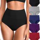 OLIKEME Womens High Waisted Underwear Tummy Control Cotton Full Coverage Ladies Panties Soft Stretch Briefs L