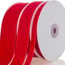 2 x Red Velvet Ribbon - 1 1/2 Inch Wide, 10 Yards Roll - Festive Flocked Ribbon for Holiday Decor, Crafts, and Gift Wrapping