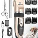 oneisall Dog Clipper Low Noise, Dog Grooming Kit with Rechargeable, Pet Shaver Cordless Electric Quiet Hair Clipper Set for Dogs Cats Pets（Gold）