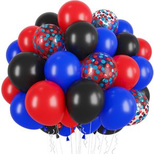 6 x 60Pcs Balloons 12 Inch Blue Black Red Balloons Birthday Party Supplies Latex Helium for Arch Garland Kit Boys Girls Themed Birthday Party Decorations Baby Shower Favors (Black)