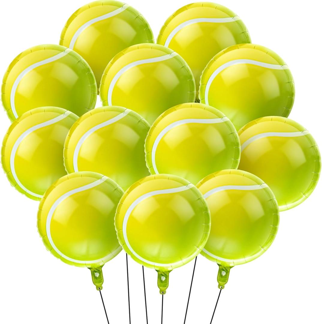Motionchic 20 Pcs 18 Inch Tennis Balloon Tennis Party Decorations Foil Large for Sports Themed Birthday Women Men Decor Party Supplies, Green