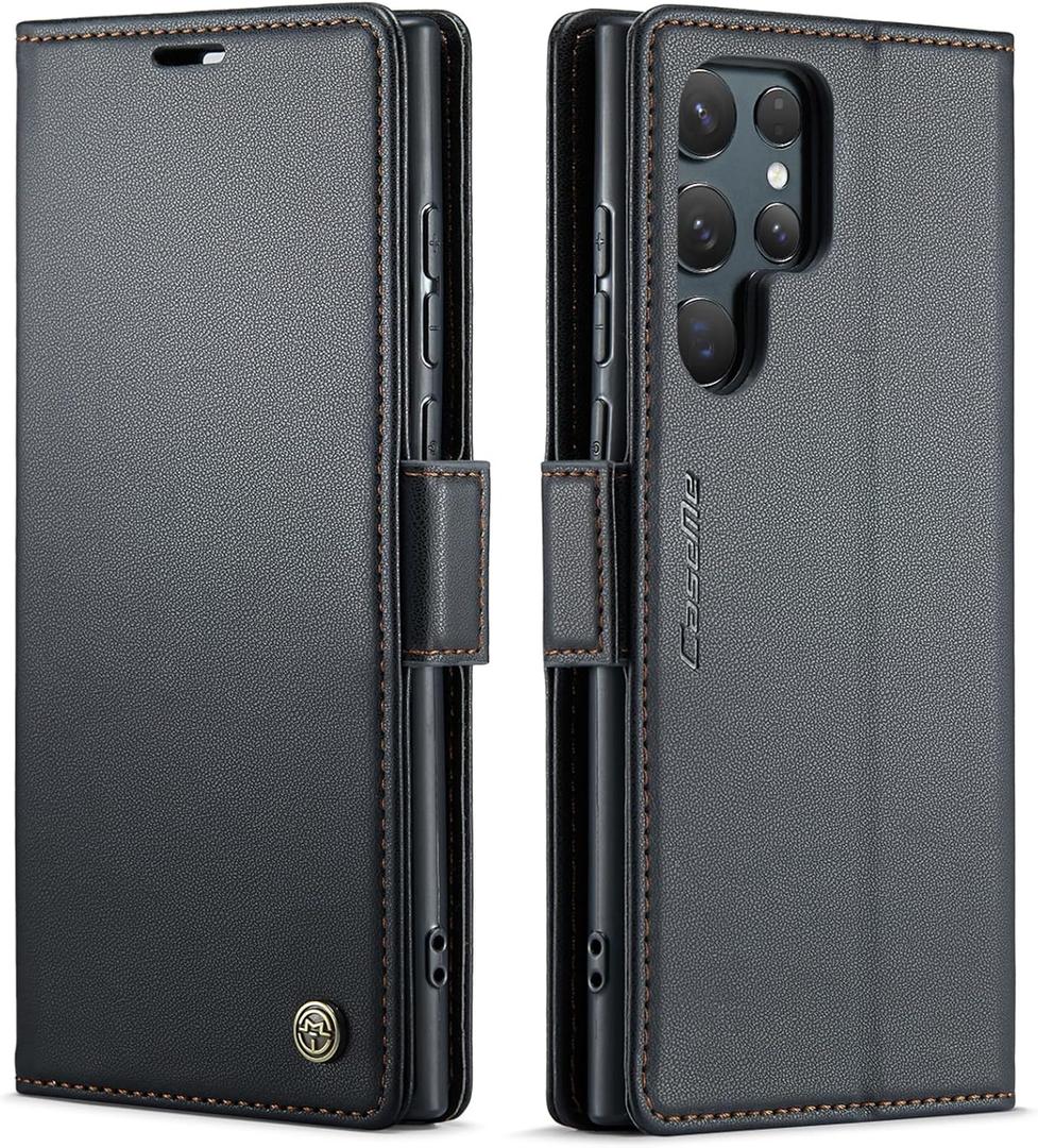 Hualele for Samsung Galaxy S24 Ultra Wallet Case with RFID Blocking, Galaxy S24 Ultra Case Wallet for Women Men with Card Holder Kickstand Leather Book Flip Case for Samsung S24 Ultra Black