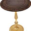 Side Table in Solid Wood and Aluminium base,18 x 22" Burnt Brown Gold, Spiral