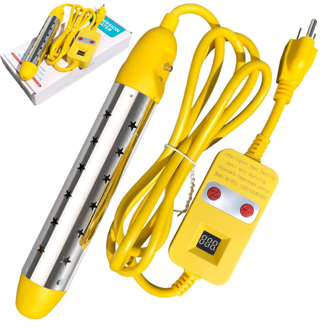 Portable Water Heater  1500W Immersion Heater for Bathtub, Bucket, Hot Tub, and Mini Inflatable Pool  Fast Heating with Rust-Resistant 304 Stainless Steel Cap