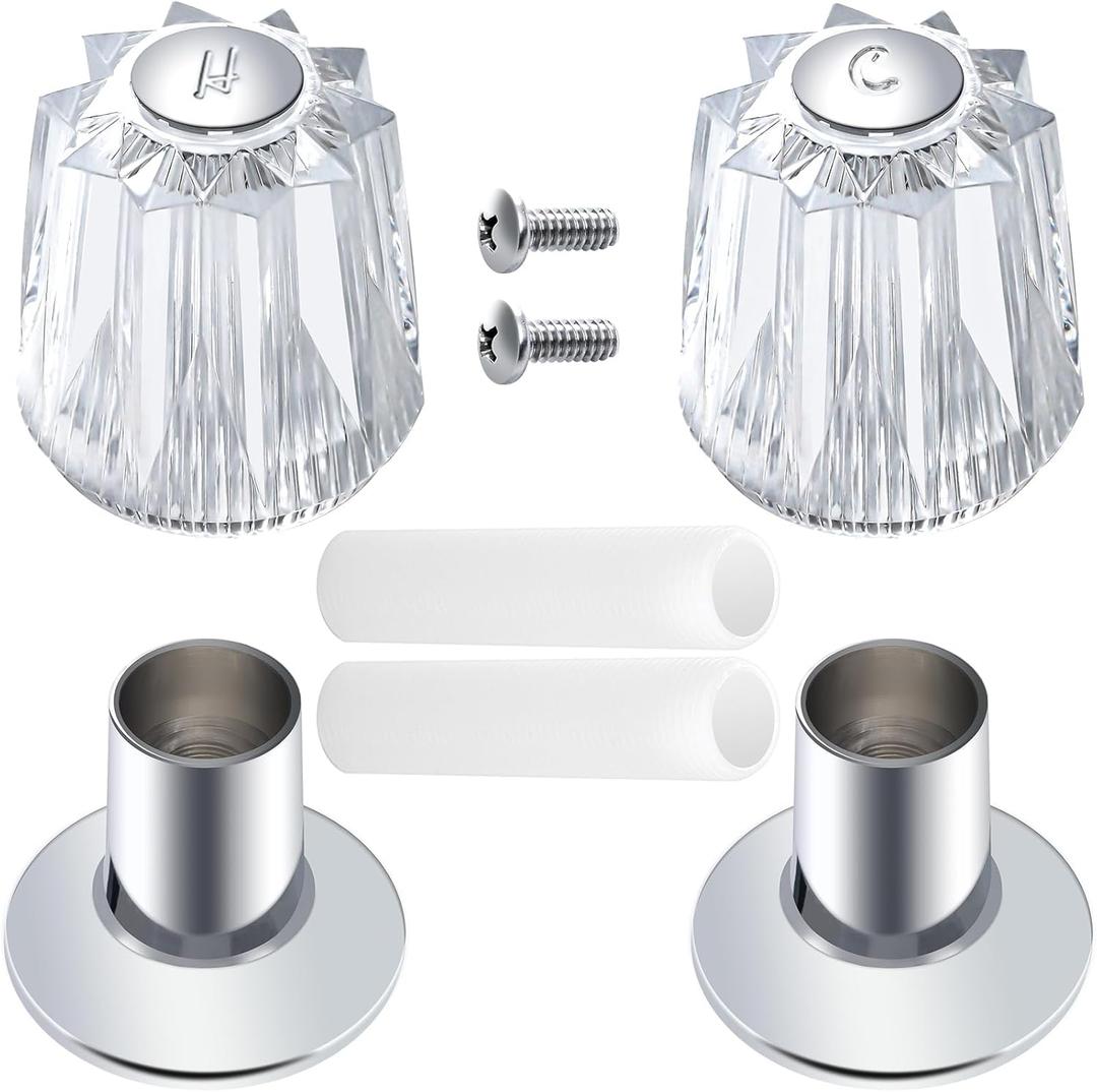 2 Set Shower Faucet Handle Replacement, Compatible with Price Pfister Contessa and Windsor Tub and Shower Faucets Clear Acrylic Hot and Cold Shower Knob Replacement for Remodeling Trim