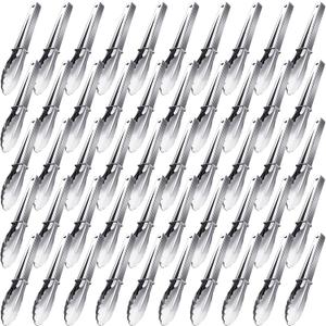 Meanplan 50 Pcs Small Stainless Steel Kitchen Tongs 7 Inch Food Serving Tongs Metal Cooking Clips High Heat Resistant Clips with Sliding Rings for Buffet Food Cooking Salad Grilling, Silver