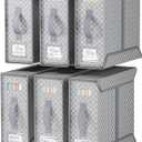 Yecaye 6 Pack Bed Sheet Organizers and Storage (King & Queen Size), Foldable Sheet Set Organizer With Clear Window and Label, Bedding Storage Box Container for Blanket, Duvet Cover, Bed Sheet (Printed Grey)