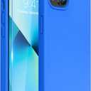 Miracase Designed for iPhone 13 Case, with Tempered Glass Screen Protector, [Soft Anti-Scratch Microfiber Lining], Shockproof Liquid Silicone Rubber Phone Case for 13 6.1 inch, Mediterranean Blue