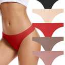 voenxe Seamless Women Underwear Thongs,No Show Ladies Thong,Invisible No Line Breathable Comfortable Panties Undies,Womens No Seam Soft Wide Gusset Tanga,Legging Underpants for Woman 5-Pack Size S