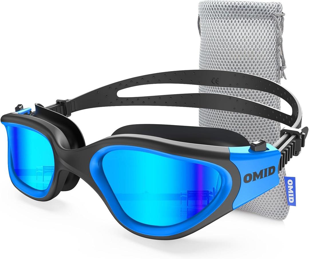 OMID Swim Goggles, P2 Polarized Swimming Goggles for Men Anti-fog Goggles Swimming for Adult Women (A0-black Blue Frame Blue Lens)