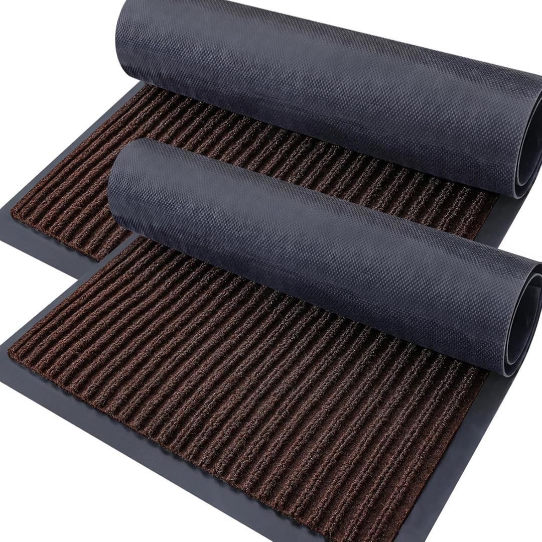 OLANLY Front Door Mat Indoor Outdoor Entrance, 2-Pack 59 x 34 Inch, Waterproof Heavy Duty Doormat, Fade Resistant, Low Profile, Easy Clean Patio Porch Welcome Floor Mats for Entry, Brown