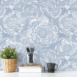 HeloHo Peel and Stick Wallpaper Light Blue Floral Wall Paper Self Adhesive Removable Waterproof Contact Paper for Bedroom Bathroom Living Room Decor 17.3" X 196.8"