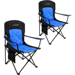 FAIR WIND 2 Pack Oversized Fully Padded Camping Chair Heavy Duty Quad Fold Arm Chair Support 350 LBS with Cup Holder, Collapsible Lumbar Back Chair Portable for Outdoor, Blue