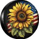 Spare Tire Cover USA Flag on Sunflower Spare Tire Covers Weatherproof & Dustproof Wheel Protectors Universal Fit for Rv Trailer SUV Truck Camper Travel 15 Inch