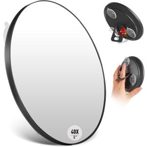 5" 40x Magnifying Makeup Mirror with Suction Cup,Compact Travel Size Vanity Mirror with Ring,40X Powerful+ Magnification Concave Mirror for Detailed Checking,Mid-size Portable Handheld Mirror