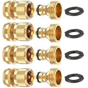 Kesfitt Garden Hose Quick Connect 3/4 Inch GHT Solid Brass Hose Connector Adapter Kit Fitting No-Leak Water Hose Female and Male Adapter (4 Sets)
