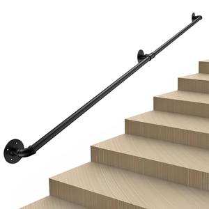 FlySkip Handrails for Indoor Stairs 4ft 2 Sections Galvanized Steel Pipe Stair Railing Non-Slip Wall Mount Hand Rail for Outdoor Indoor Stairs Porch Deck(4FT)