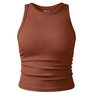 OQQ Women's Tank Tops Crew Neck Sleeveless Basic Stretch Casual Yoga Crop Camis (Brown)