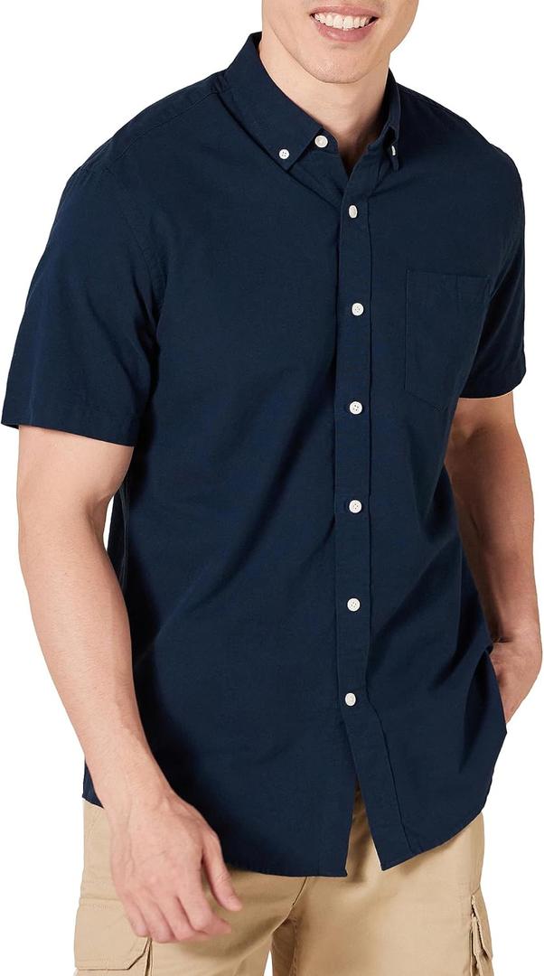 Amazon Essentials Oxford Shirts for Men - Regular-Fit, Short-Sleeve (XX-Large, Navy)