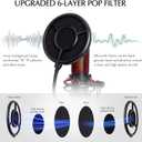 SUNMON Mic Pop Filter for HyperX QuadCastBlue Yeti and Other Gaming Microphone, Dual Layered Wind Pop Screen with Flexible 360 Gooseneck Clip Stabilizing Arm for Recording, Singing