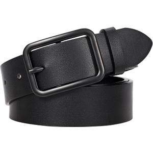 WERFORU Women Classic Black Leather Belt With Square Silver Buckle For Jeans Pants,1.3" width