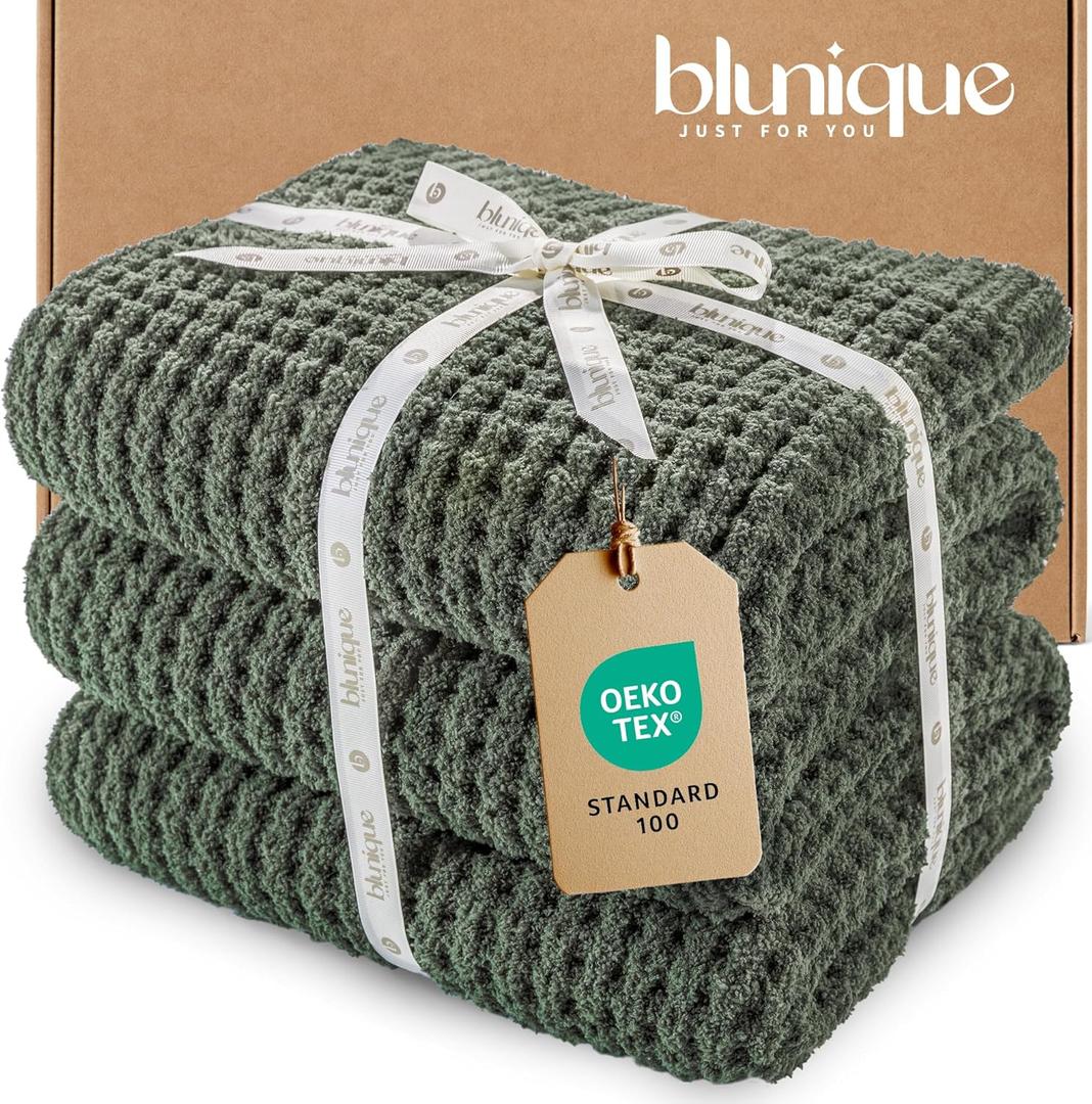 blunique Waffle Knit Throw Blanket, Luxury Cozy Chunky Knit Throw Blanket for Couch, 50 x 60 Inch Thick Ultra-Soft Feather Yarn Knitted Blanket for Sofa, Bed, Home Decor - Sage