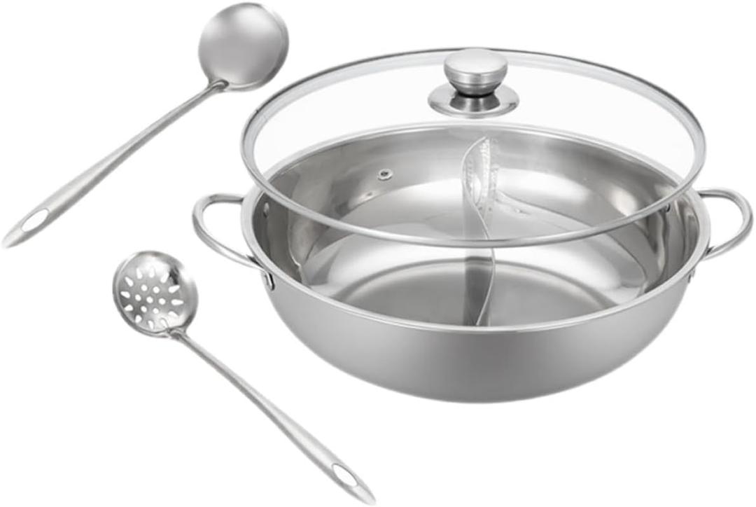 1set Stainless Steel Divided Hot Pot Lid Dual Handle Design for Induction Gas and Electric Stoves for Family Gatherings and Hot Pot Parties