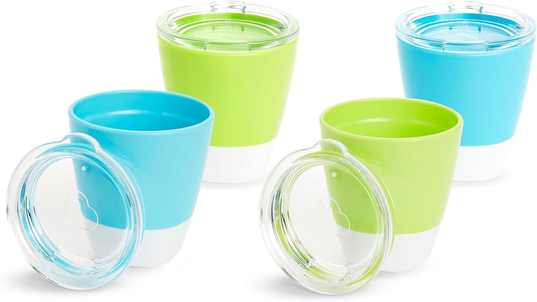 Munchkin Splash Open Toddler Cups with Training Lids, 7 Ounce, 4 Pack, Blue/Green