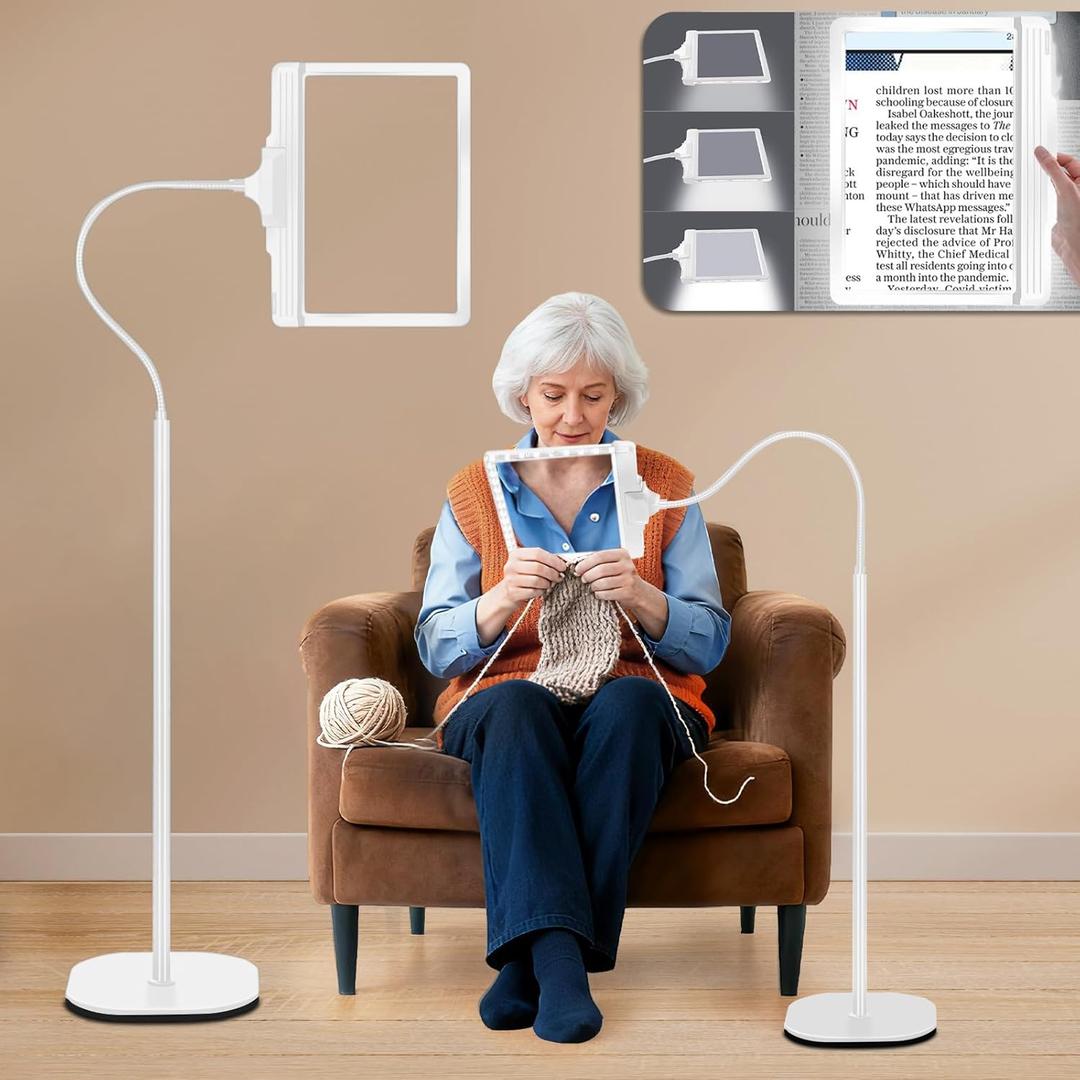 Large 5X Rechargeable Floor Magnifying Glass with Light and Stand 43 LED Floor Magnifying Lamp 2-in-1 Lighted Magnifying Floor lamp for Reading Sewing,Crafts,Painting,Close Work,DIY