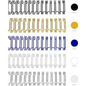 Rayson WR32159M Wire Binding Spines, Multicolor, 3:1 Pitch Double Loop Binding Wires 5/8 Inch, 32-Loop Wire Ring Pack of 50 with Black, Gold, Blue, White, Silver