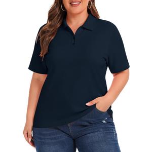 HDLTE Womens Plus Size Polo Shirts UPF 50+ Quick Dry Golf Shirt 2 Button V Neck Collared Short Sleeve Business Casual Tops (XXXL)