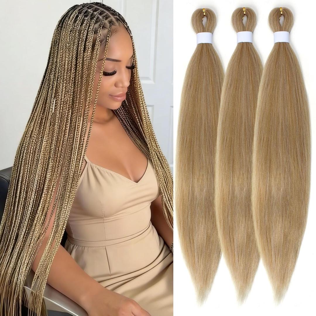 Ash Honey Blonde Braiding Hair Pre Stretched Mixed Box Braids Hair Extensions Yaki Texture Synthetic Hair for Braiding (26 In, 27/613)